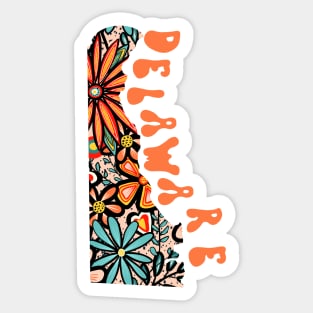 Delaware State Design | Artist Designed Illustration Featuring Delaware State Outline Filled With Retro Flowers with Retro Hand-Lettering Sticker